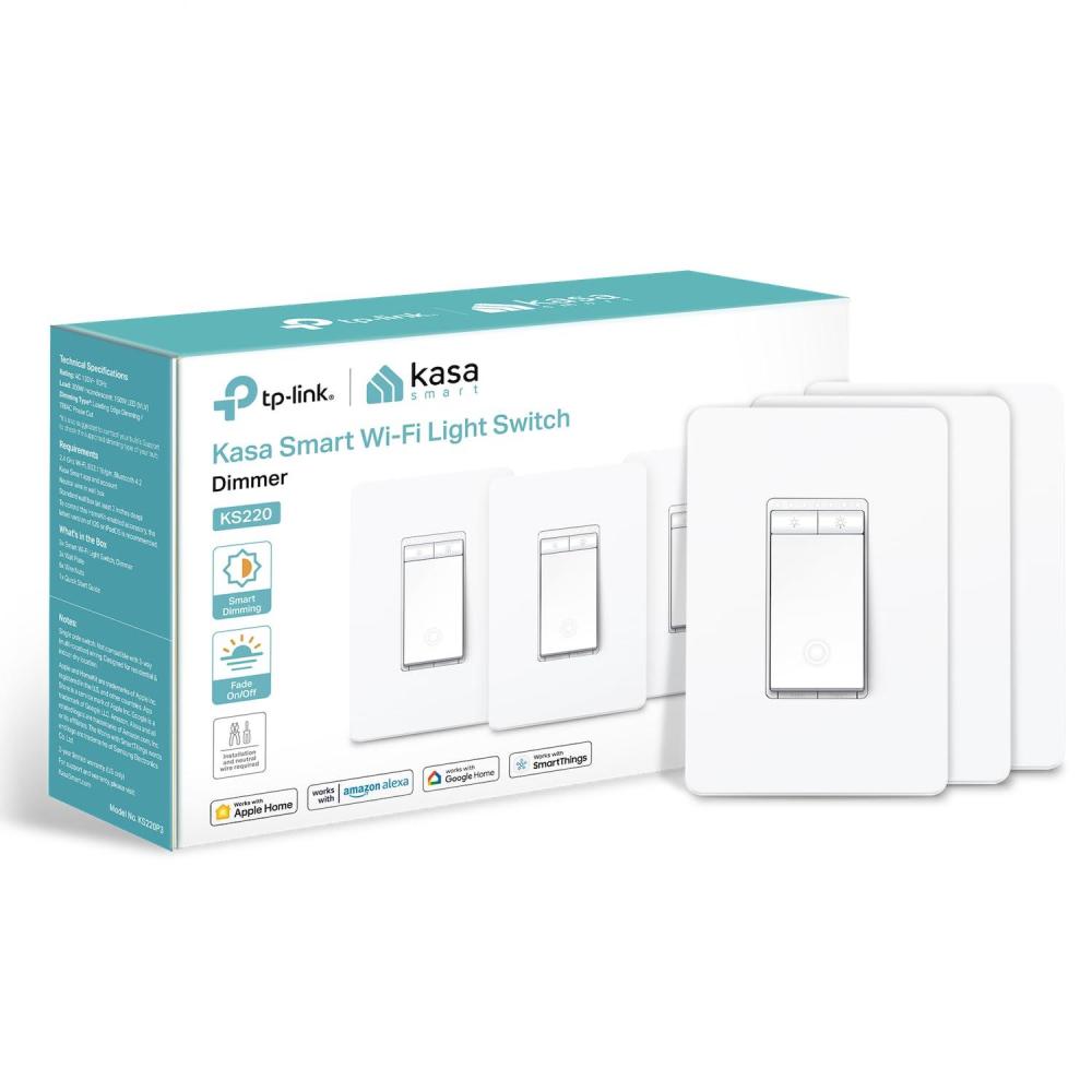 imageKasa Apple HomeKit Smart Dimmer Switch KS220P3 Single Pole Neutral Wire Required24GHz WiFi Light Works with Siri Alexa and Google HomeUL Certified No Hub RequiredWhite 3 Count Pack of 13pack