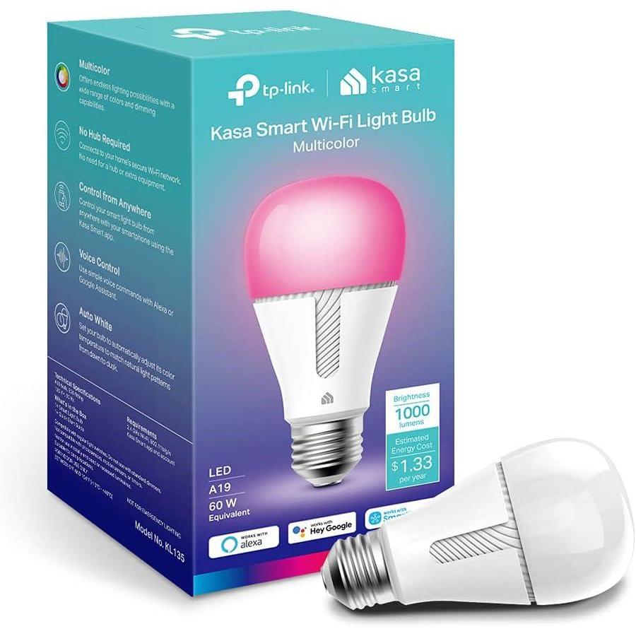 imageKasa Smart Light Bulbs 1000 Lumens High Brightness 16M Color Changing Dimmable Smart WiFi Light Bulb Compatible with Alexa and Google Home A19 24GHz WiFi only No Hub Required KL1351000 LM  1Pack