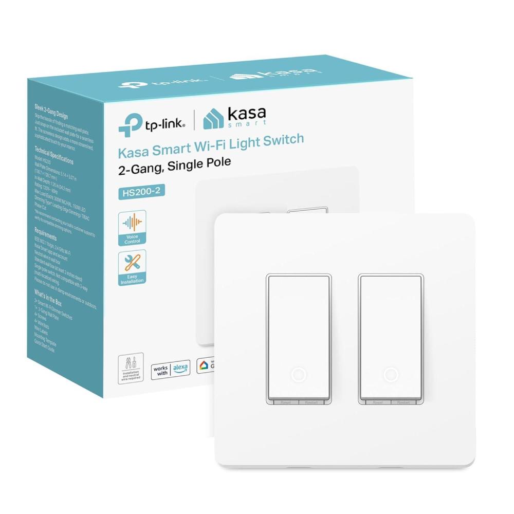 imageKasa Smart Switch 2Gang HS2002 Single PoleNeutral Wire Required 24GHz WiFi Light Switch Compatible with Alexa and Google Home UL Certified No Hub Required WhiteWhite