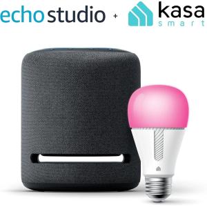 Echo Studio in Charcoal bundle with TP-Link Kasa Smart Bulb