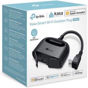 Kasa Outdoor Smart Plug, Smart Home Wi-Fi Outlet with 2 Sockets, IP64 Weather Resistance, Compatible with Alexa, Google Home & IFTTT, No Hub Required, ETL Certified(EP40), Black(Apple HomeKit 2-Socket)
