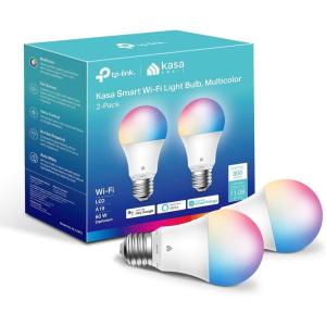 Kasa Smart Light Bulbs, Full Color Changing Dimmable Smart WiFi Bulbs Compatible with Alexa and Google Home, A19, 60 W 800 Lumens,2.4Ghz only, No Hub Required, 2-Pack (KL125P2), Multicolor(800 Lumens  2-Pack)