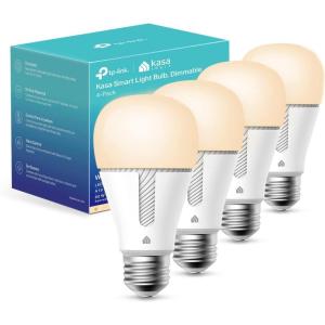 Kasa Smart Light Bulbs that works with Alexa and Google Home, Dimmable Smart LED Bulb, A19, 9W, 800Lumens, Soft White(2700K), CRI≥90, WiFi 2.4Ghz only, No Hub Required, 4 Count (Pack of 1)(KL110P4)(4-Pack (Newer Version))